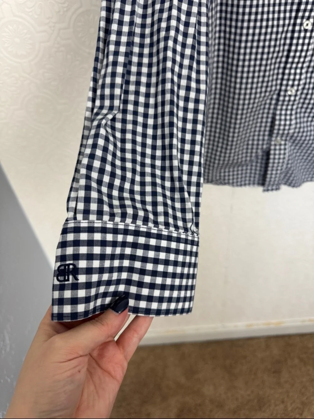 Banana‎ Republic Slim Fit Button Down Shirt Mens XL Blue White Gingham Stretch